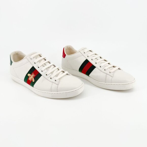 Gucci Ace Sneakers Bee Embroidered EU 38 US 8 White Leather Low Top Trainer Shoe - Picture 1 of 13